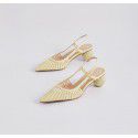 Women's sandals 2020 new sharp new summer Baotou cowhide Mid Heel Fairy