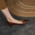 French high heels 2021 spring new Korean simple pointed metal buckle shallow mouth fashion women's single shoes