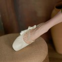2021 summer new Pearl bow round head shallow mouth thick heel shoes Korean sweet fairy simple shoes