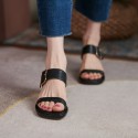 Buckle Roman thin belt open toe sandals women's summer 2021 new style cow leather retro thick heel middle heel nude temperament