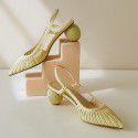 Women's sandals 2020 new sharp new summer Baotou cowhide Mid Heel Fairy
