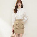 1941307-2021 spring new French temperament white shirt + tooling pocket A-line skirt two piece suit