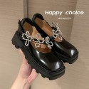 Mary Jane shoes women's black square head flower with fairy trend Korean version slim new single shoes in spring and summer 2021