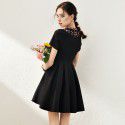 2006501-2021 spring and summer new round collar heavy industry retro embroidery short sleeve dress exotic national style