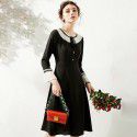 2001211-2021 spring and summer French intellectual elegant close waist slim trumpet sleeve stitching pleated A-line dress