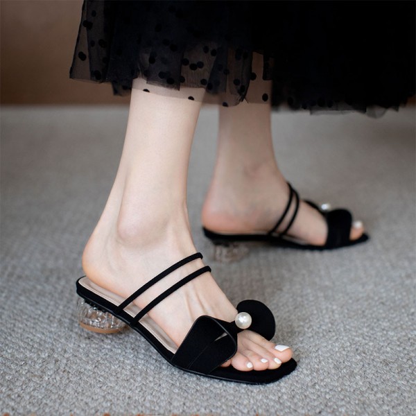 Fairyland new French two wear sandals 2021 summer new thick heel bow crystal slippers