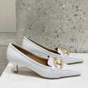 2020 spring and Autumn New Korean cowhide single shoes women's small square head thin heel metal buckle lazy shoes fairy white
