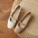 Pearl single shoes women's 2021 summer new Korean low heel square head shallow mouth temperament gentle late evening wind Mary Jane shoes