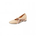 2021 summer new Pearl bow round head shallow mouth thick heel shoes Korean sweet fairy simple shoes
