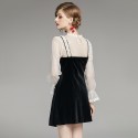 1935203-2021 autumn and winter new sexy perspective mesh top + retro velvet strap skirt two piece suit