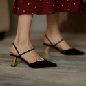 2020 summer new back pointed thin heel medium heel sheepskin sandals cowhide fashion women's bag head women's sandals