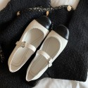 French flat bottom Mary Jane shoes camellia flower doll shoes one button black and white color matching ballet shoes