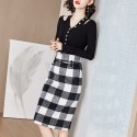 1936306-2021 autumn and winter new wool retro Plaid slim knitting temperament celebrity two piece suit