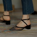 2020 summer new mesh wave point fairy style one line sandals women's thick heel pointed versatile two color women's shoes
