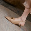 Cowhide high heels women's thin heel Baotou sandals women's summer 2021 new metal fastener pointed back single shoes women's shoes