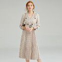 1928305-2021 autumn and winter new French retro commuter windbreaker waist pleated Plaid Dress