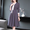 1922106-2021 early autumn new women's Vintage elegant lace up Plaid 3 / 4 sleeve print medium dress