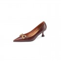 French high heels 2021 spring new Korean simple pointed metal buckle shallow mouth fashion women's single shoes