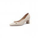 2021 summer new Korean version simple square head thick heel shallow mouth single shoes bow, wearing fairy gentle single shoes