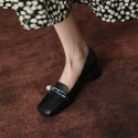 2021 autumn new net red same Lefu shoes chain pearl single shoes deep mouth simple Korean medium thick single shoes