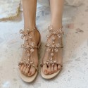 Diamond sandals fairy wind belt diamond net red summer Rome 2020 new bow crystal women's sandals