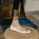 2021 summer new flat bottom shallow mouth tassel metal decorative single shoes Korean version simple wear round head female Doudou shoes