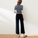 1937308-2021 autumn and winter new French retro stripe slim knit velvet wide leg pants two piece suit