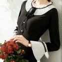 2001211-2021 spring and summer French intellectual elegant close waist slim trumpet sleeve stitching pleated A-line dress