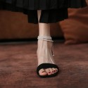 2021 summer Korean elegant beaded belt thick heel lady sandals fashion open toe one line back pack high heels