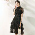 2005306-2021 spring and summer new French wave point hollowed out age reducing cake skirt gauze retro slim dress