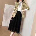 1940110-2021 early spring new contrast leopard print suit coat mesh skirt two piece suit design