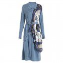 1926305-2021 autumn and winter New Retro knitted and printed personalized Silk Scarf Belt slim mid length dress