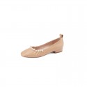 Thick heel round head women's new summer 2021 pleated pearl simple Korean shallow mouth soft sole Doudou women's single shoe