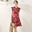 2005 611-2021 spring and summer new French romantic Ruffle retro floral dress