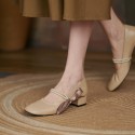 2021 summer new Pearl bow round head shallow mouth thick heel shoes Korean sweet fairy simple shoes