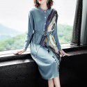 1926305-2021 autumn and winter New Retro knitted and printed personalized Silk Scarf Belt slim mid length dress