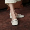 2021 autumn new net red same Lefu shoes chain pearl single shoes deep mouth simple Korean medium thick single shoes