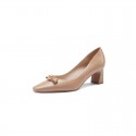 2021 summer new Korean version simple square head thick heel shallow mouth single shoes bow, wearing fairy gentle single shoes