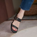 Buckle Roman thin belt open toe sandals women's summer 2021 new style cow leather retro thick heel middle heel nude temperament
