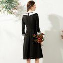 2001211-2021 spring and summer French intellectual elegant close waist slim trumpet sleeve stitching pleated A-line dress