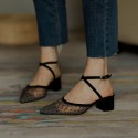 2020 summer new mesh wave point fairy style one line sandals women's thick heel pointed versatile two color women's shoes