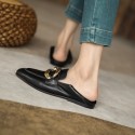 2021 spring and summer new Korean version simple deep mouth round flat sole single shoes metal fastener soft and comfortable women's shoes
