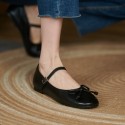 2021 summer new round head flat heel bow Mary Jane single shoes shallow mouth Korean version simple Doudou shoes button