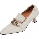 2021 summer new British style square head two wear single shoes middle heel fashion Korean simple chain small shoes thin heel