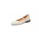 Gentle fairy wind pearl one line buckle square head thick heel women's shoes