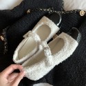 French flat bottom Mary Jane shoes camellia flower doll shoes one button black and white color matching ballet shoes