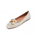 2021 summer new flat bottom shallow mouth tassel metal decorative single shoes Korean version simple wear round head female Doudou shoes