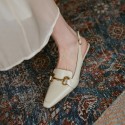 Cowhide high heels women's thin heel Baotou sandals women's summer 2021 new metal fastener pointed back single shoes women's shoes