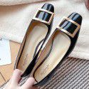 Single shoe girl 2021 spring new flat bottomed versatile fashion Korean soft cowhide metal square button flat bottomed Fairy