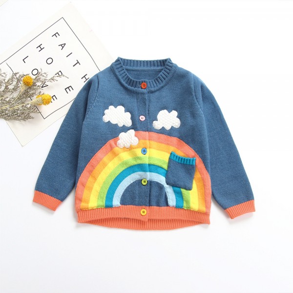 1.3 generation hair EW foreign trade children's clothing autumn winter 2020 ins rainbow stripe sweater cardigan 1895